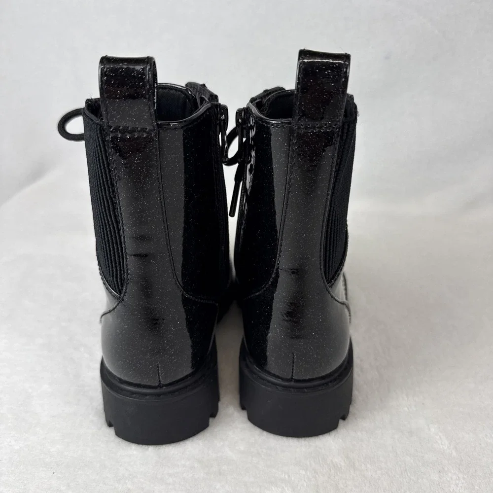 Art Class Black Sparkle Glitter Combat Boots Lace Up Zipper Childs Size 13 NWOB